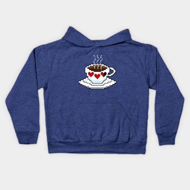 Cafe, BTW pixel art red hearts coffee mug icon Kids Hoodie by DaniNaps Designs